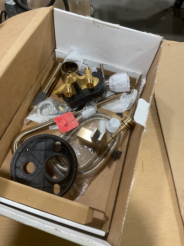 Photo 1 of **SCRATCHED & POSSIBLY MISSING AN ASSEMBLY PIECE*** Delta Modern 14 Series Round Rain Shower System Faucet Set, Rainfall Brushed Gold Shower Head and Handle Set, Valve Trim Kit, 10 Inch, Champagne Bronze 342702-CZ