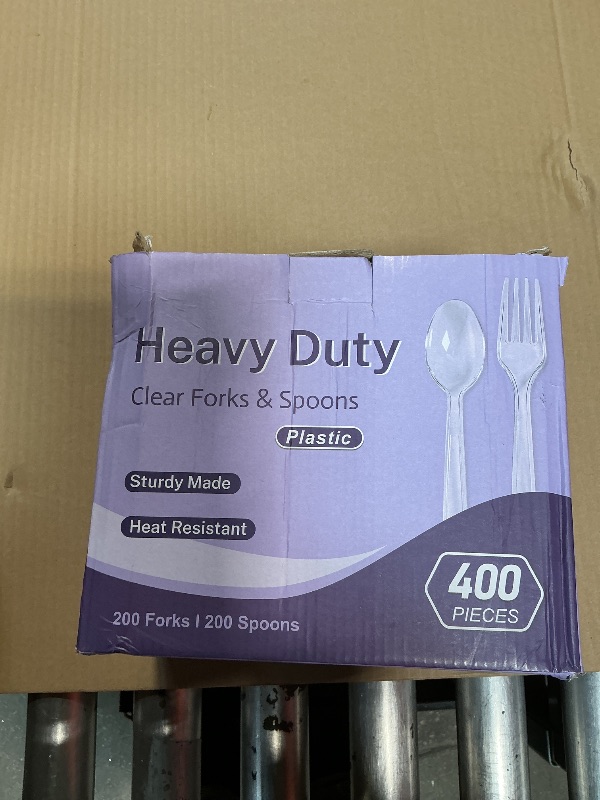 Photo 1 of [400 Count] Clear Plastic Forks and Spoons Set Bulk - Heavy Duty Disposable Spoons and Forks Silverware, Plastic Utensils Cutlery Set for Party