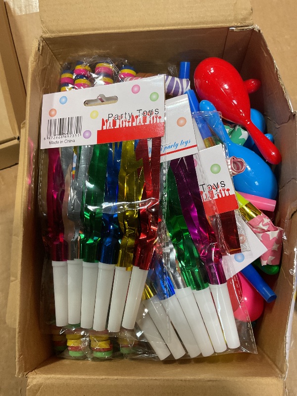 Photo 1 of 156 Pcs Noise Makers Party Favors Include Hand Clappers Mini Maracas Party Blower Neon Whistle Necklace Glitter Metallic Fringed Noisemaker for Sporting Events Mexican Fiesta Birthday Cheer Supplies