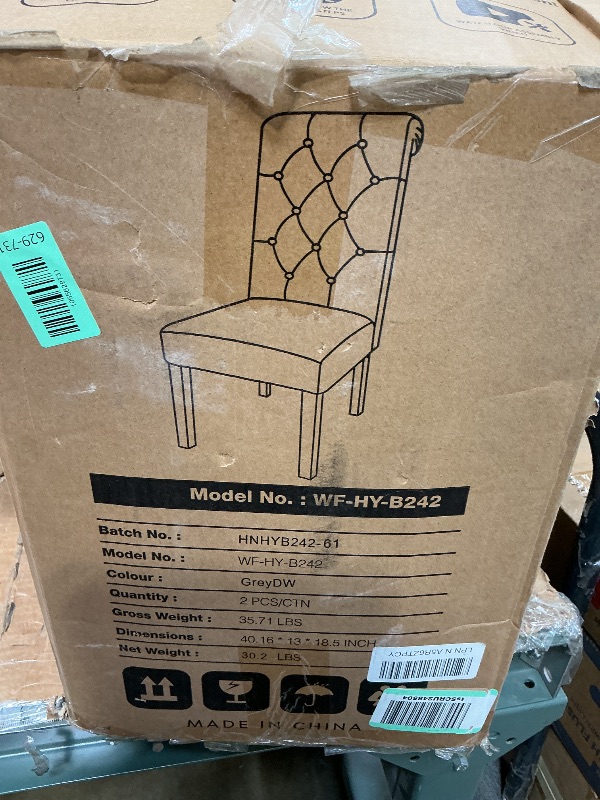 Photo 1 of **ONLY PARTIAL SET ONE BOX TWO CHAIRS**COLAMY Button Tufted Diner Chair Set of 6, Upholstered Stylish Fabric Accent Parsons Chairs with Solid Wood Legs and Padded Seat for Dining Room, Kitchen - Grey