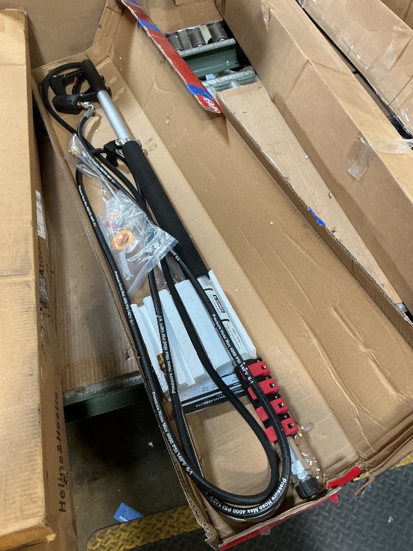 Photo 1 of 24 FT Telescoping Pressure Washer Wand - Gutter Cleaner Attachment with Power Washer Extension Wands, 7 Spray Nozzle Tips, 3 Hose Adapters, Brush and Support Belt