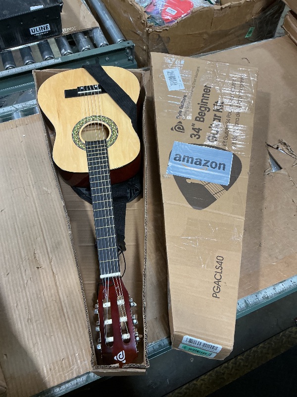 Photo 1 of **MINOR SCRATCHES**Pyle Beginner Acoustic Guitar Kit, 1/2 Junior Size All Wood Instrument with Full Accessory Kit, Picks, Shoulder Strap, Carry Case, Cleaning Cloth, Tuner App, 2 Month Lessons, 34” (Natural Gloss)