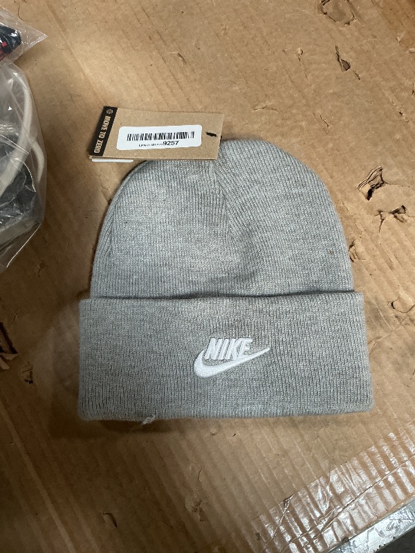 Photo 1 of **ONE THREAD UNRAVELING**Nike Sportswear Utility Beanie (Cotton, Dark Grey Heather/White)
