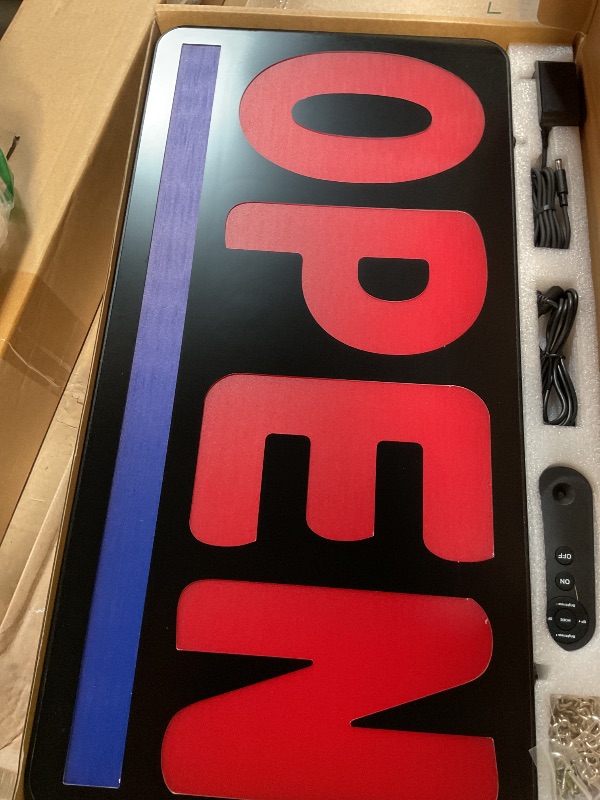 Photo 1 of ****STOCK PHOTO NOT ACCURATE***KEBE LED Open Sign, 19"x10" Bright High Visibility Advertisement Board Electric Display Sign Flashing Light for Business Walls Window Bar Shop Hotel, Two Modes