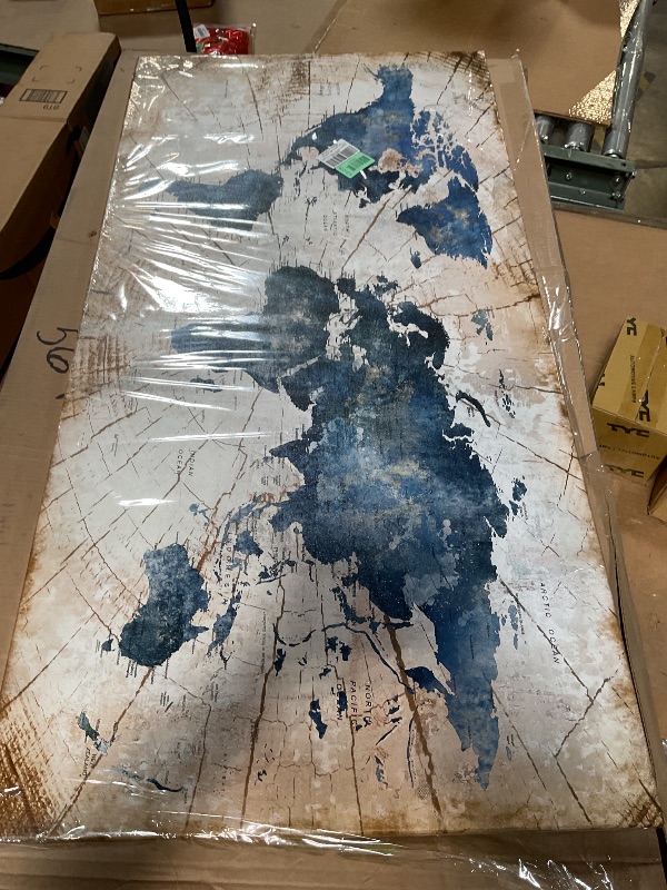 Photo 1 of **DAMAGE SLIGHT IN PHOTO**World Map Canvas Wall Art Abstract Navy World Maps for Wall Vintage Modern Wall Art for Office Framed Pictures for Living Room Bedroom Wall Decoration for Home Office Decor Artwork for Walls 24x48IN