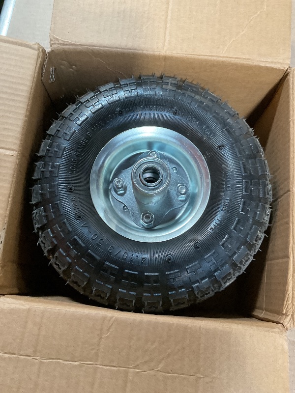 Photo 1 of (2 Pack) RRQ 10 Inch Pneumatic Wheel 4.10/3.50-4 Tire, 10" Pneumatic Wheels with 5/8" Bearings,2.2" Offset Hub for Garden Cart, Hand Truck, Lawn Cart, Mower