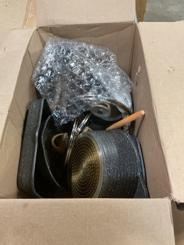 Photo 1 of ***SHOWS SIGNS OF USAGE HAS MINOR SCRATCHES*** JEETEE 20PCS Nonstick Pots and Pans Set, Granite Coating Cookware Induction Compatible (Frying, Saucepan, Sauté, Grill) - PFOA Free, Grey