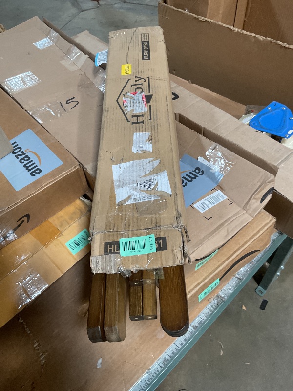 Photo 1 of **MISSING ASSEMBLY HARDWARE** Heybly Luggage Rack, Folding Suitcase Stand with Storage Shelf, Luggage Holder with 5 Nylon Straps for Guest Room Bedroom Hotel, Walnut, HLR010WB1