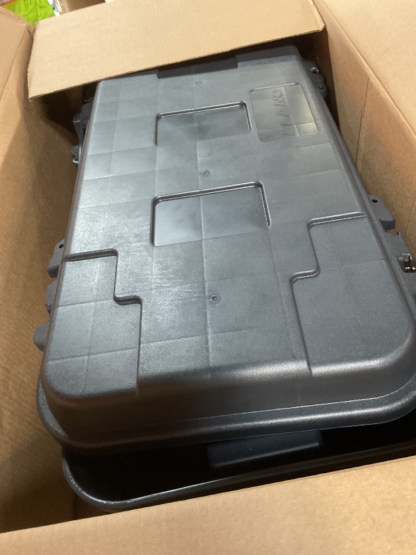 Photo 1 of ***HAS DAMAGES***. Plano Sportsman Trunk with Wheels, Black, 108-Quart, Lockable Storage Box, Rolling Sportsman Trunk, Hunting Gear and Ammunition Bin, Heavy-Duty Containers for Camping, Large