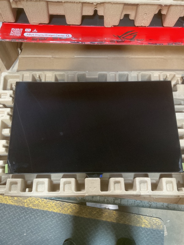 Photo 1 of **MISSING POWER CORD**ASUS ROG Swift 27” 4K QD-OLED Gaming Monitor (PG27UCDM) - 240Hz, 0.03ms, Custom Heatsink, Neo Proximity Sensor, G-SYNC Compatible, 99% DCI-P3, True 10-bit color, DisplayPort 2.1a UHBR20, 3 yr warranty