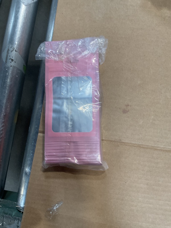 Photo 1 of 100 PCS Pink Resealable Mylar Bags with Zipper and Frosted Clear Window Smell Proof Packaging Bags Foil Pouch Zip Bag for Food Self Sealing Storage Supplies 3.14x5.11