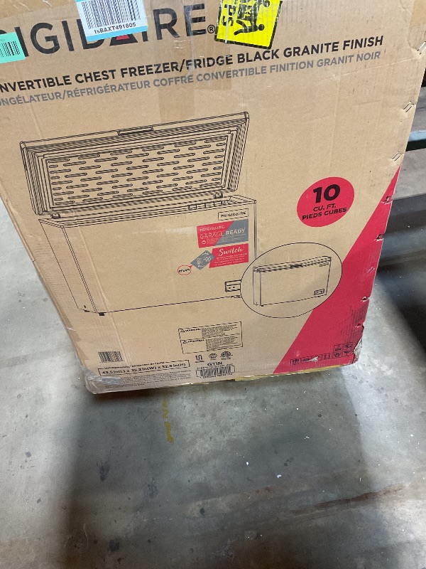 Photo 1 of *** FOR PARTS ONLY/ DAMAGED POWER CORD*** Frigidaire Chest Deep Freezer, 10 Cu. Ft. Capacity, Granita Rugged Design-Adjustable Thermostat-Removable Vinyl Coated Wire Basket-Easy Defrost Drain