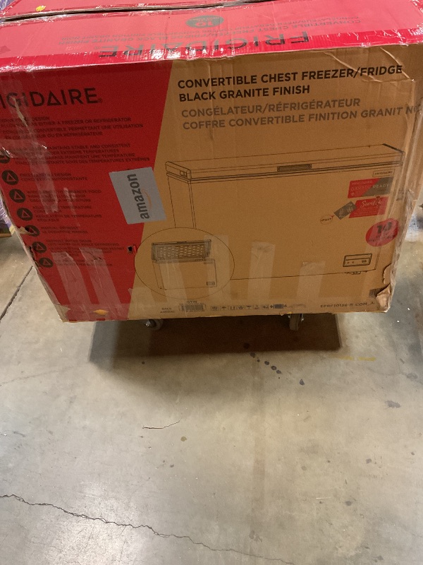 Photo 1 of *** FOR PARTS ONLY/ DAMAGED POWER CORD*** Frigidaire Chest Deep Freezer, 10 Cu. Ft. Capacity, Granita Rugged Design-Adjustable Thermostat-Removable Vinyl Coated Wire Basket-Easy Defrost Drain