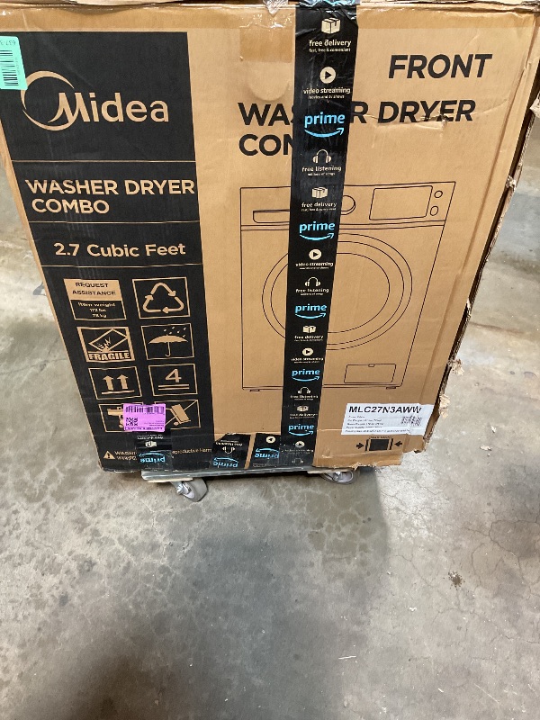 Photo 1 of ***FOR PARTS ONLY/ DAMAGED*** Midea 24 Inch All-in-One Front Load Washer Dryer Combo, 2.7 Cu.ft 26lbs Ventless Full-Automatic Washing Machine with Steam Care, Overnight Dry, 1400 RPM 16 Wash Cycles, White