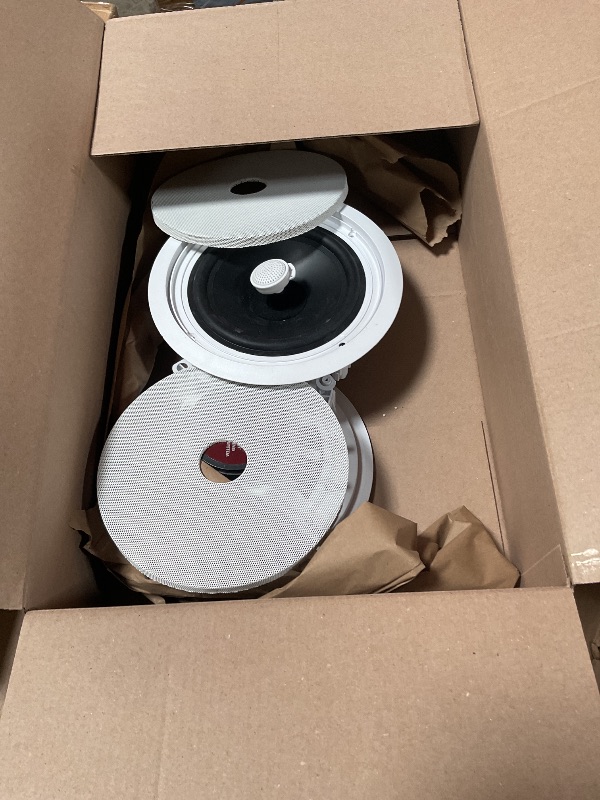 Photo 1 of **ONLY 1 SPEAKER WORKS / OTHER IS FOR PARTS*** Pyle 8” Ceiling Mount Speakers (Pair)- 2-Way Stereo Speaker System with Easy Install Flush Design - Directable 1” Titanium Dome Tweeter - 55Hz Freq Response for Deep Bass - 300W Peak Power,(White)