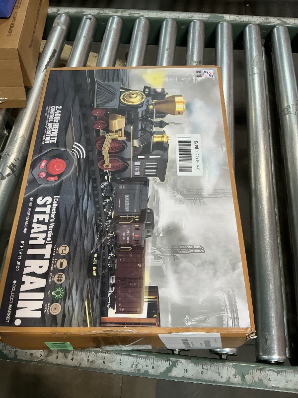 Photo 1 of ** TRAIN WHEEL IS DAMAGED***Train Set for Kids - Electric Remote Control Train Track Around Christmas Tree, Steam Locomotive Engine Train Railway Kits w/Smoke, Light & Sounds, Christmas Toys Gifts for 3 4 5 6 7 8 Year Old Kids