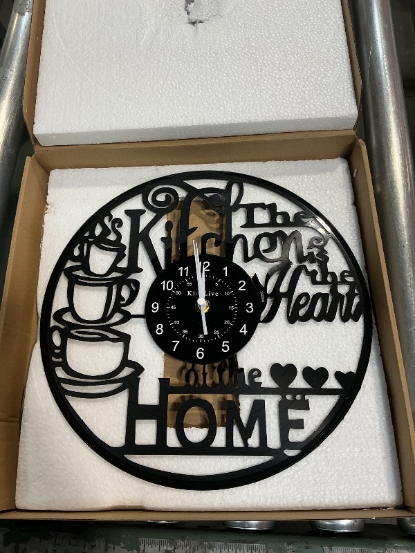 Photo 1 of ***FOR PARTS ONLY/ NON -FUNCTIONAL*** KingLive 12 Inch Kitchen Clocks Vinyl Record Clock, Creative Kitchen Home Decor, Coffee Wall Decor Theme for Restaurant Café, Gift for Women Wives(Black Coffee Cup)