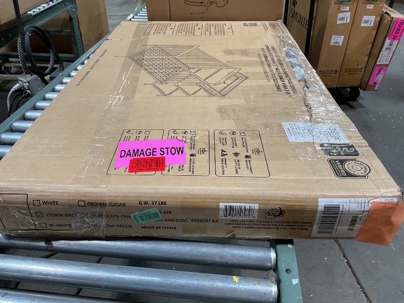 Photo 1 of **SCRAPE DAMAGE**Dream On Me Anna 3-in-1 Convertible Full-Size Baby Crib & Changer with Storage in Steel Grey, GreenGuard Gold & JPMA, Pinewood, Converts to Day & Toddler Bed, 3 Mattress Heights, 1? Changing Pad