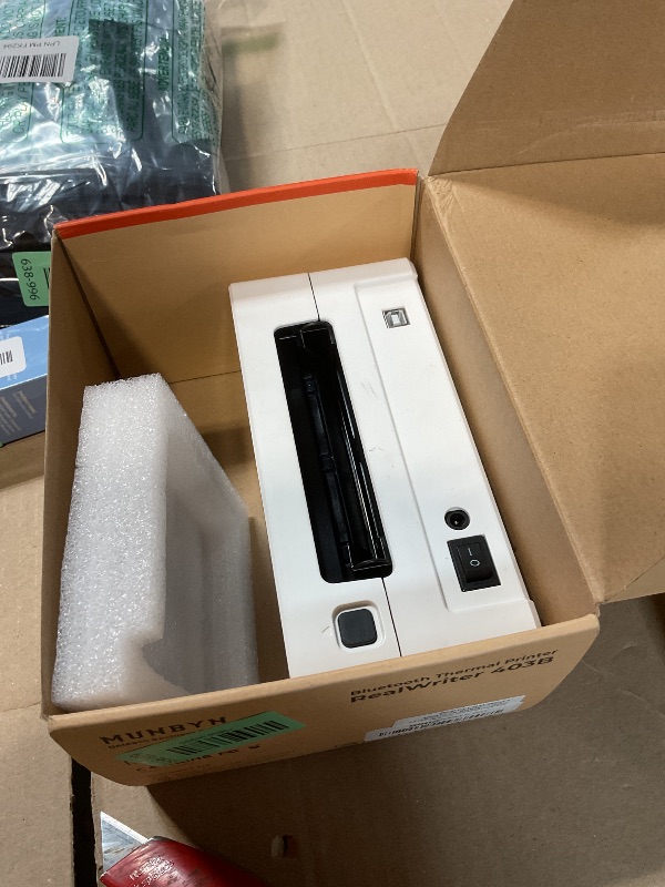 Photo 1 of **MISSING POWER PLUG**MUNBYN Bluetooth Thermal Label Printer RW403B, Wireless 4x6 Shipping Label Printer for Small Business, Compatible with Android, iPhone, Windows, Mac, Chromebook, Print Width 1.57"-4.25" (Grey)