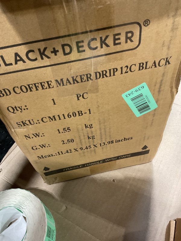Photo 1 of **DIRT**BLACK+DECKER 12-Cup Digital Coffee Maker, Programmable, Washable Basket Filter, Sneak-A-Cup, Auto Brew, Water Window, Keep Hot Plate, Black