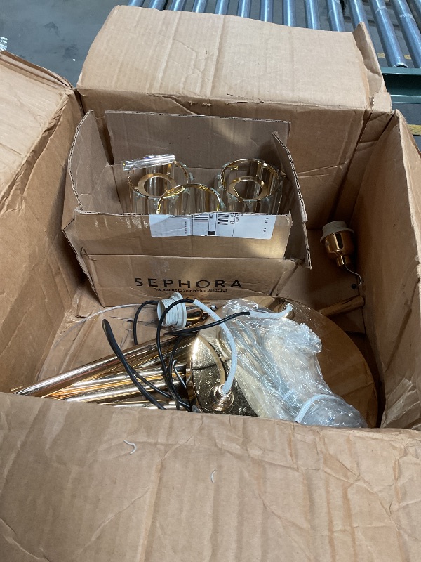 Photo 1 of ***FOR PARTS ONLY / DAMAGED *** HMVPL Gold Floor Lamps for Living Room, Modern Floor Lamp with Shelves, Crystal Standing Lamps with Table, Brass Tall Lamp with Crystal Shade, On/Off Switch, Mid Century Corner Floor Lamp for Bedroom