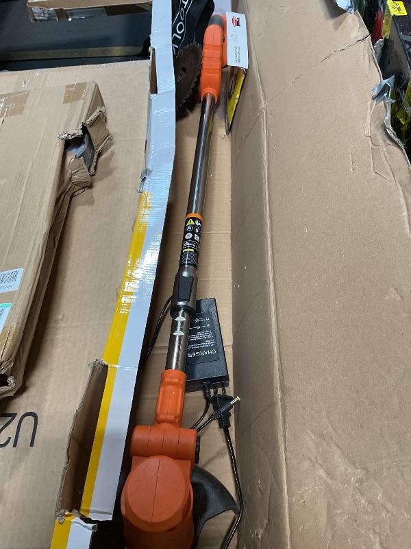 Photo 1 of ***HEAVILY USED / MISSING ASSEMBLY PIECES*** Maxman  Wacker, Weed Eater Battery Powered, Cordless Brush Cutter with 2Pcs 21V 4000mAh Batteries and 10Pcs Metal Blades, Lightweight Electric Grass Cutter Weed Trimmer for Yard Trimming & Edging