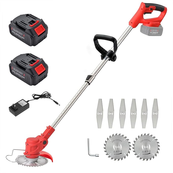 Photo 1 of ***HEAVILY USED / MISSING ASSEMBLY PIECES*** Maxman  Wacker, Weed Eater Battery Powered, Cordless Brush Cutter with 2Pcs 21V 4000mAh Batteries and 10Pcs Metal Blades, Lightweight Electric Grass Cutter Weed Trimmer for Yard Trimming & Edging