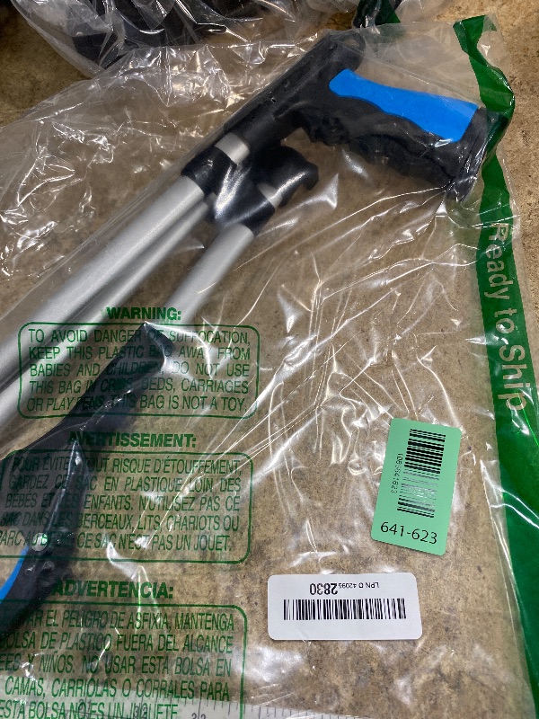 Photo 1 of **** FOR PARTS ONLY/GRABBING HANDLE HAS DAMAGE (CANT PICK UP ITEMS)**** FitPlus 2024 Upgrade PowerGrip T9, Extra Long Grabber Reacher Tool, Wide Jaw, Foldable Trash Pickup Tool, Steel Cable, with 96 Grip Points for Firm Grip, 43" with Magnet (Blue, 43 Inc