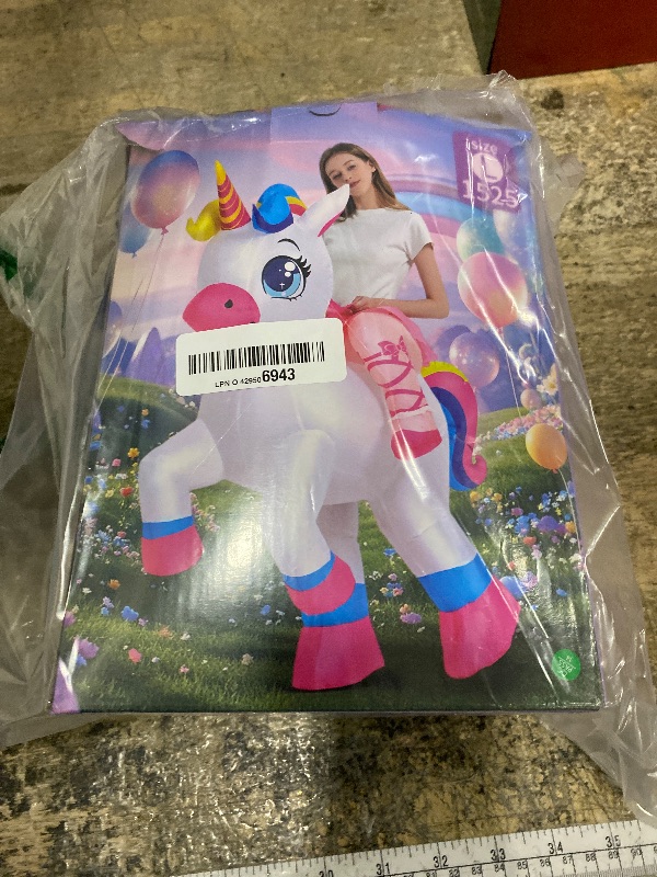 Photo 1 of ***MISSING BATTERY PACK*** KOOY Inflatable Unicorn Costume Adult, Inflatable Costumes Women, Blow up Ride on Unicorn Costume for Women/Girls, Party Halloween Costumes