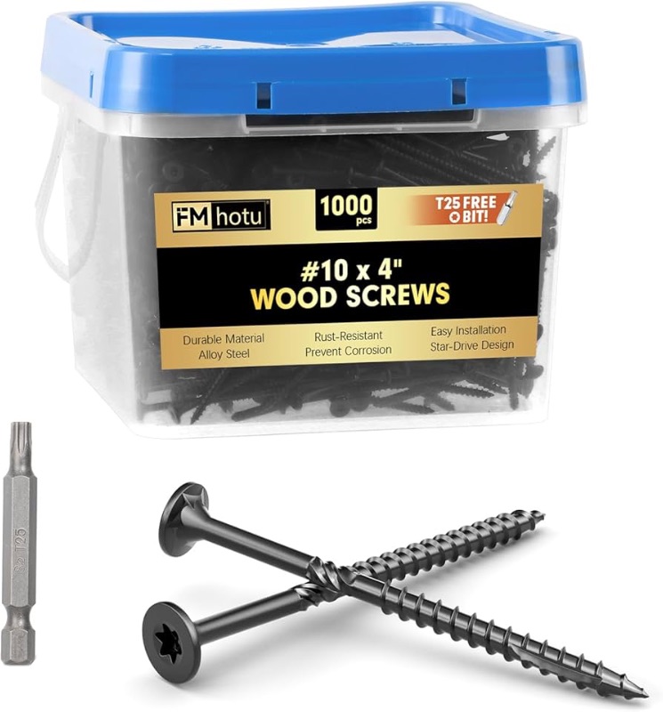 Photo 1 of #10 x 4” Deck Screws, 1000Pcs Star Drive Wood Screws, Rust Resistant Timber Screws for Timber/Log/Landscaping Wood, T25 Star Bit Included, Black