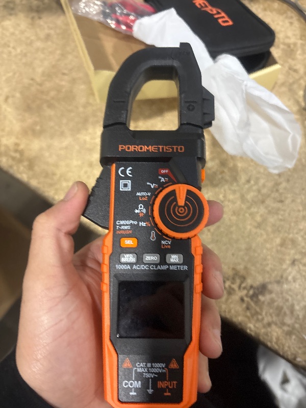 Photo 1 of ***FOR PARTS ONLY/ NON-FUNCTIONAL*** POROMETISTO Inrush Clamp Meter With Flashlight,CM06Pro Clamp Multimeter,T-RMS 6000 Counts 1000A Amp Meter with VFD,LOZ,NCV,AC/DC Voltage Current,Continuity Capacitance Frequency Resistance Temperature