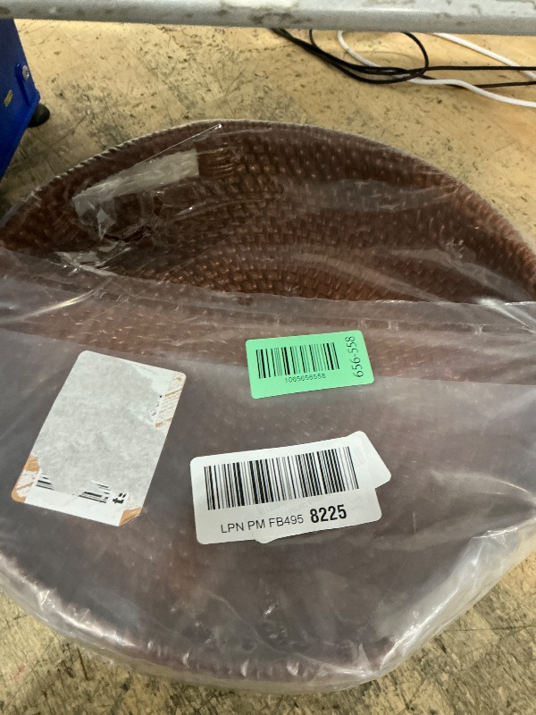 Photo 1 of ******BROKEN HANDLE******HITOMEN 11.8" Hand-Woven Round Rattan Serving Tray Decorative Wicker Trays with Handles for Coffee Table (Brown-M)