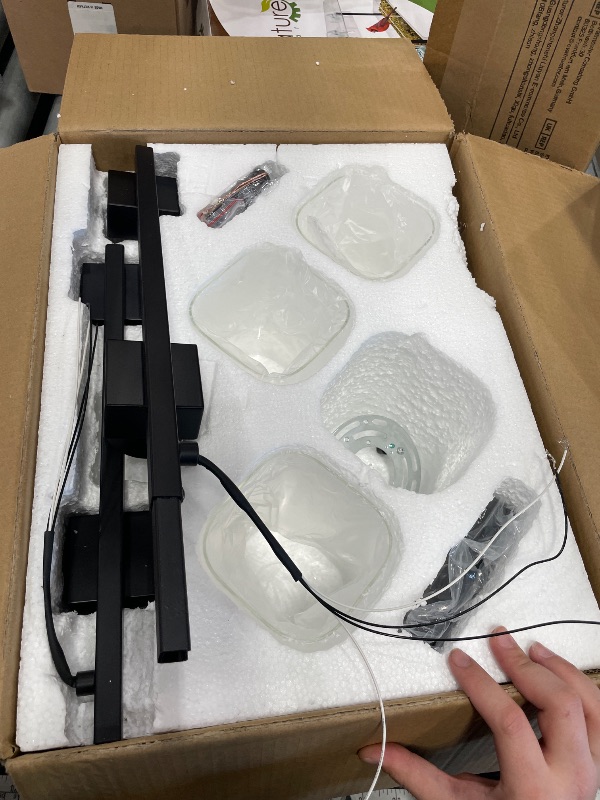 Photo 1 of *** MISSING A LIGHT COVER ***Espird 4 Light Bathroom Vanity Light - Matte Black Bathroom Light Fixtures Square Design & UL Certification, Square Light Fixture Over Mirror, Farmhouse Light Fixtures for Bathroom & Bedroom missing one light glass cover