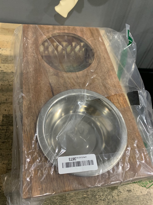 Photo 1 of *MISSING A BOWL *
Wooden Pet Feeder Station Stand with 2 Stainless Steel Bowls | Raised Dog Bowl Elevated Cat Bowl | Pet Dining Table for Puppy & Cats | 16 x 8.5 x 5 Inches