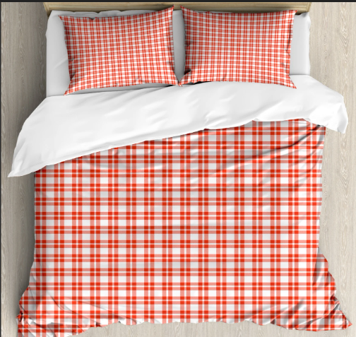 Photo 1 of ***LIGHT BROWN*** Plaid Duvet Cover Set, Colored and Checkered Country Picnic Pattern Repeating Squares Stripes Modern, Decorative 3 Piece Bedding Set with 2 Pillow Shams, Vermilion White, by Ambesonne