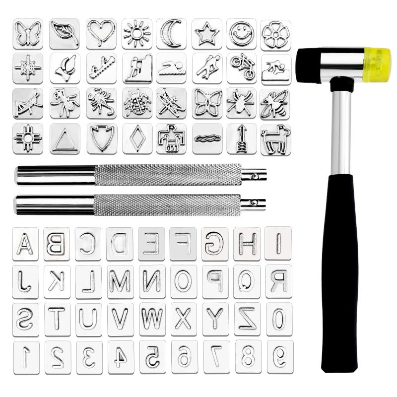 Photo 1 of 71 PCS Leather Stamping Tools, with 68 PCS Letters, Numbers and Patterns, 2 PCS Punch Tools, Leather Stamp Set for Leather Working