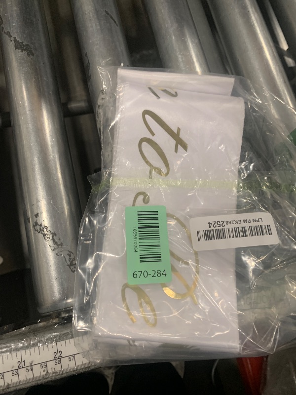 Photo 1 of "Mom To Be" & "Dad To Be" Baby Shower Sash Bundle - With Cute Stork Image (White & Gold Lettering) Girl Boy Baby Shower Party Decorations, Gifts, Favors, Mommy Supplies Gender Reveal (White)