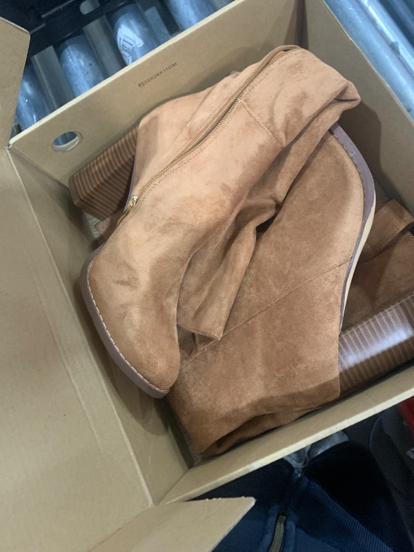 Photo 1 of Erocalli Brown Knee-High Boots Suede Boots Fall Boot For Women Chunky Block High Heel Slouchy Boot Round Toe Side Zipper