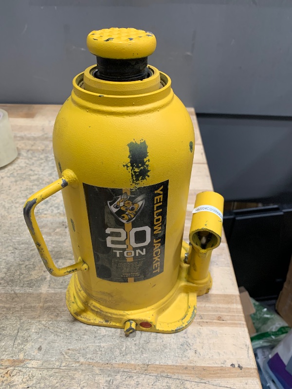 Photo 1 of *** MISSING HARDWARE ****YELLOW JACKET 20 Ton Muti-Directional Welded Bottle Jack (40,000lb), Horizontal Bottle Jacks Use for Car, Pickup, Truck, RV, Auto Repair, Hydraulic Bottle Jack, Yellow