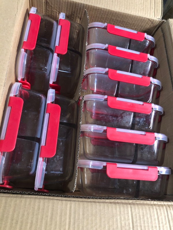 Photo 1 of ***(HEAVILY USED/ MINOR DAMAGE)***VERONES 10 Pack Glass Meal Prep Containers 2 Compartment Set, 30 OZ Airtight Glass Lunch Containers, Food Storage Containers with Lids, for Microwave, Oven, Freezer & Dishwasher Friendly?Red