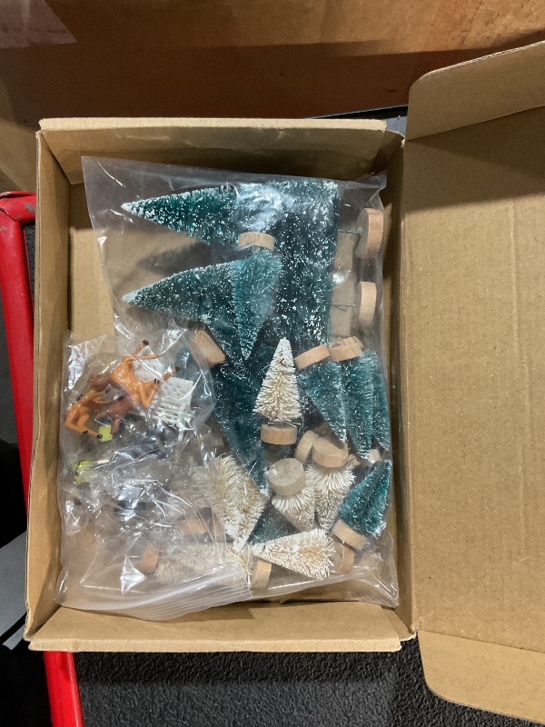Photo 1 of ** MISSING PARTS**
KUUQA Mini Christmas Trees Bottle Brush Trees with Snowmen Reindeer, 31Pcs Christmas Village Sets Village Accessories Ornaments for Christmas Decorations Indoor Village Display Platforms Winter Decor