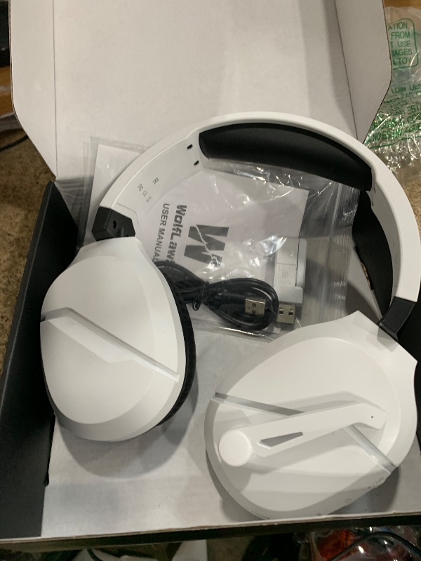 Photo 1 of **MISSING ONE EAR CUSHION** WolfLawS Wireless Gaming Headset with Noise Canceling Microphone for PS5, PC, PS4, 2.4G/Bluetooth Gaming Headphones with USB and Type-c Connector, Wired Mode for Controller Gamecube