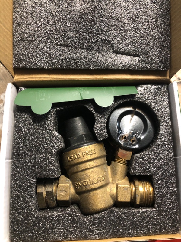 Photo 1 of ***(PARTS ONLY/ MAJOR DAMAGE/ NON FUNCTIONAL)***RVGUARD RV Water Pressure Regulator Valve, Brass Lead-Free Adjustable Water Pressure Reducer with Gauge and Inlet Screen Filter for RV Camper Travel Trailer