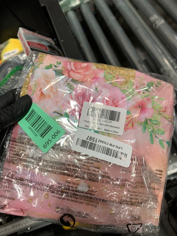 Photo 1 of 1 Pack Princess Tablecloths Birthday Decorations,Plastic Pink Rose Castle Table Cloth for Parties,Disposable Rectangle Floral Table Cover for Baby Shower Girls Birthday Party Supplies,54x108 Inch