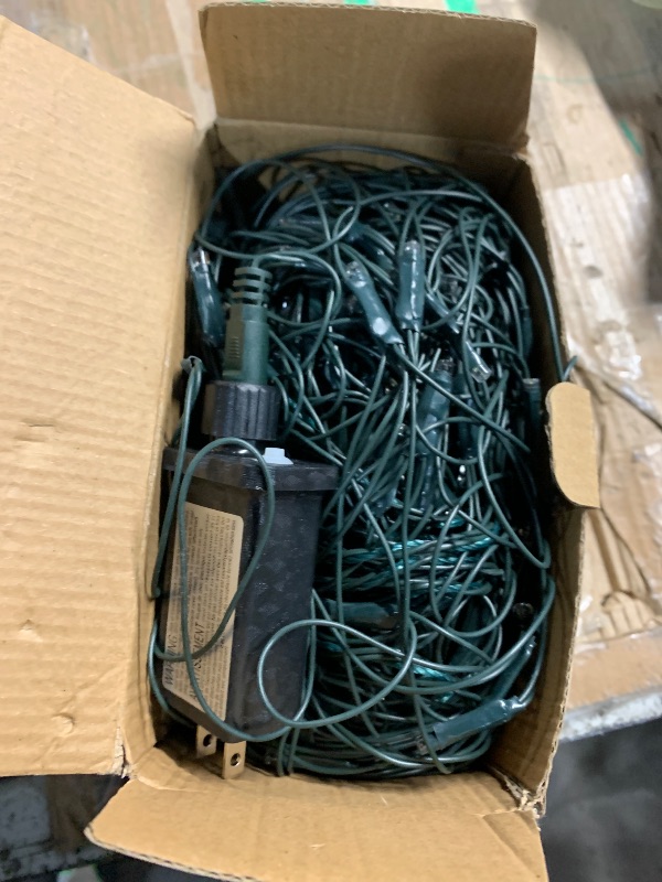 Photo 1 of ***(MAJOR DAMAGE/ SEE NOTES FOR DETAILS)***12ft x 5ft 360 LED Christmas Net Lights, 8 Modes Waterproof With Timer Low Voltage Connectable Mesh Lights for Trees, Bushes, Shurb, Garden, Outdoor Decoration(1 Pack, Green Wire, White)