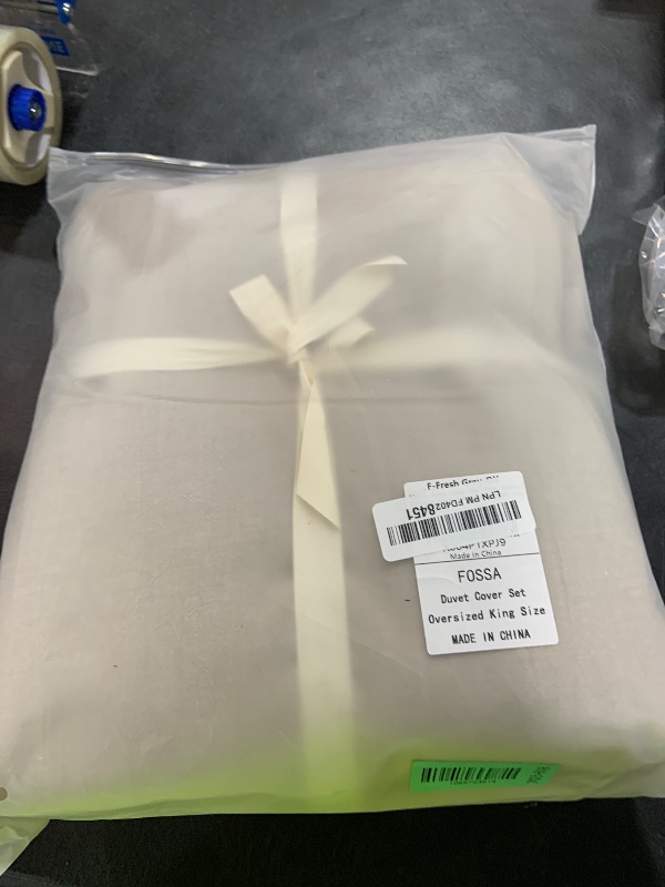 View 2 of FOSSA Duvet Cover Set 100% Washed Cotton Linen Feel Super Soft Breathable Cozy 3 Pieces Bedding Sets Solid Tannish Linen Grey Oversized King Plus