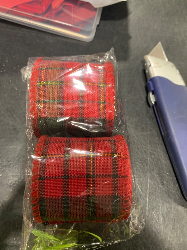 Photo 1 of 11 Yards Plaid Christmas Ribbon for Wreaths 2-3/8 inch Holiday Tartan Plaid Wired Edge Ribbon for Presents Garland Gifts Wrapping Bows Xmas Tree Topper Decor,Red Green