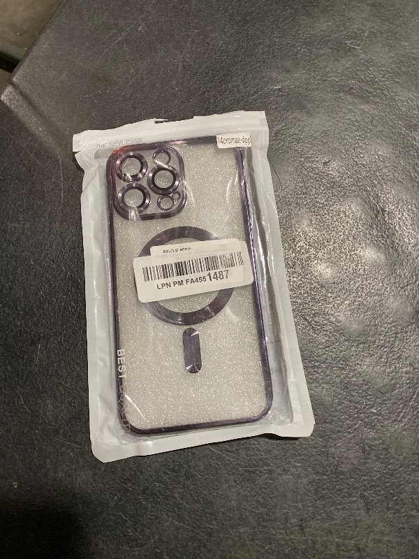 Photo 1 of Misea Magnetic Clear Case for iPhone 14 Pro Max Case [Compatible with MagSafe] [Never Yellowing] [Military Grade Drop Protection] Full Camera Lens Protector Luxury Plating Soft Phone Case, Purple