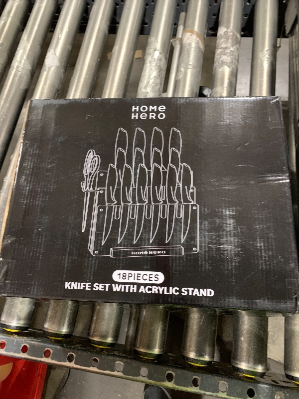 Photo 1 of Home Hero High Carbon Stainless Steel Kitchen Knife Set - Chef Knives & Two-Stage Sharpener - Ergonomic Handles & Precision Cutting - Acrylic Cutlery Block & Easy Access Storage - 20 Pc, Black