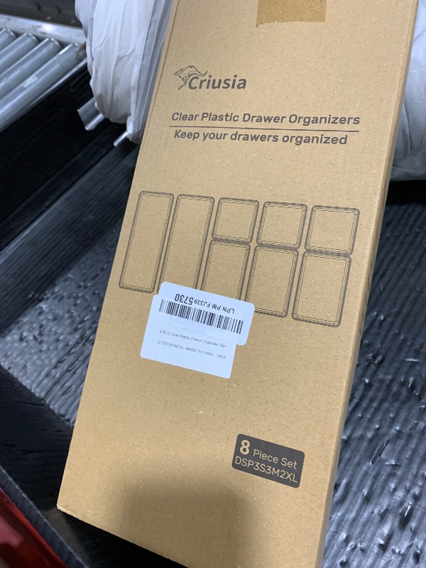 Photo 1 of Criusia Drawer Organizer Set, Acrylic Non Slip Non Cracking Kitchen Drawer Storage Tray Large Size Divider, Multifunctional Storage for Cosmetics, Bathroom, Tools, Kitchen and Office (8 PACK)